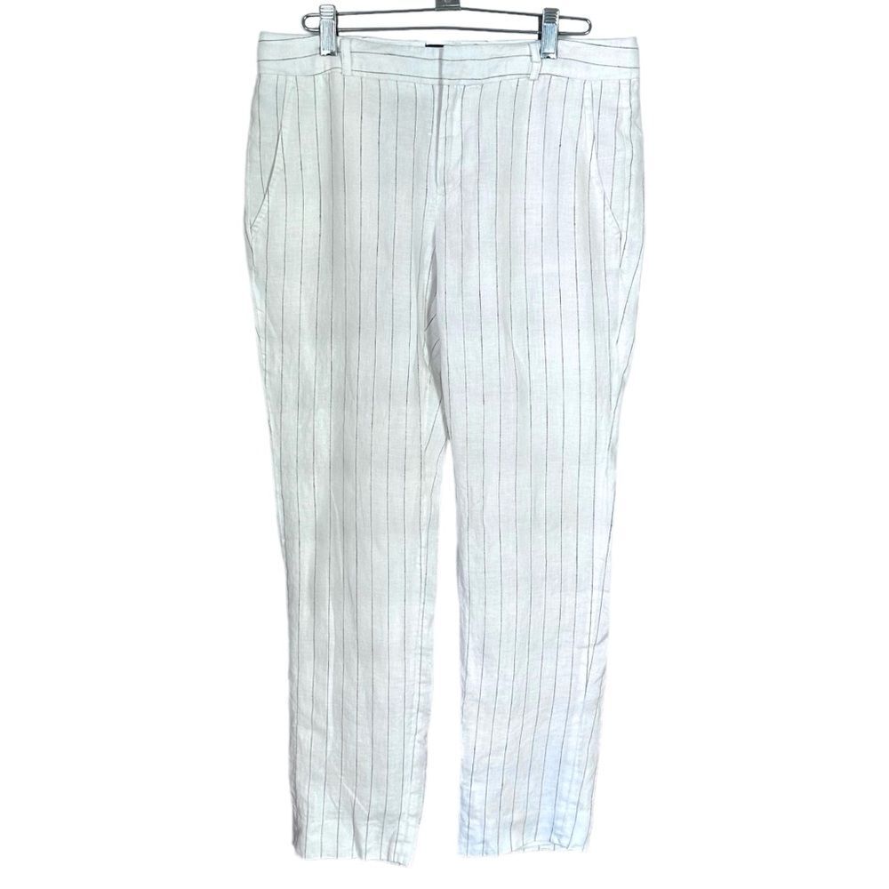 Banana Republic Women Sz 4 White Pinstripe Reegan Fit Fully Lined Linen Pants